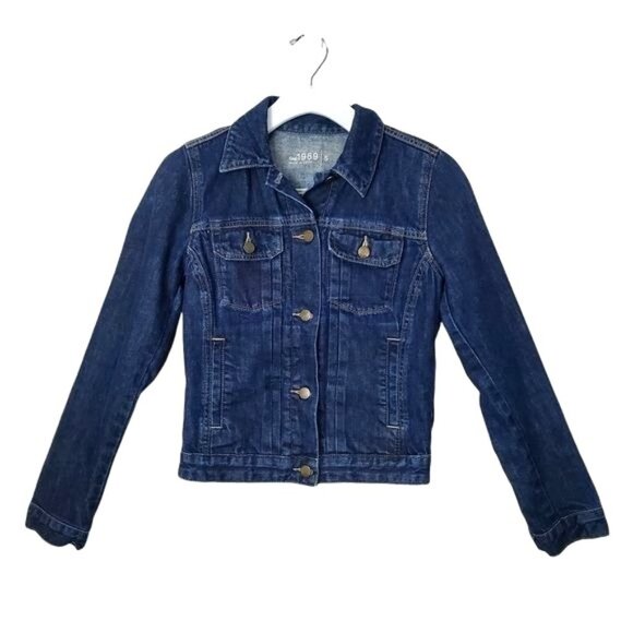 GAP Womens Jacket SZ S Denim Blue Button Long Sleeves Crop Stretchy Y2K 90's - Picture 1 of 10